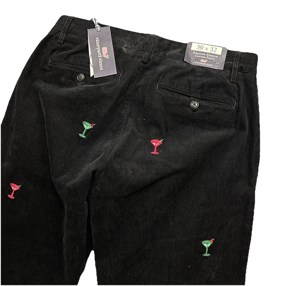 Vineyard Vines CORDUROY PANT MARTINIS JET BLACK 30X32 Straight Stretch NWT $128